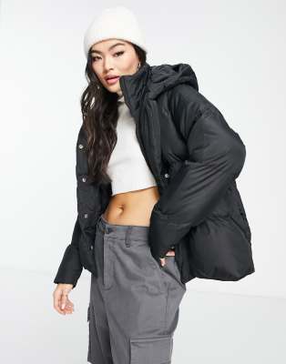 Threadbare Evri puffer jacket with funnel neck in black