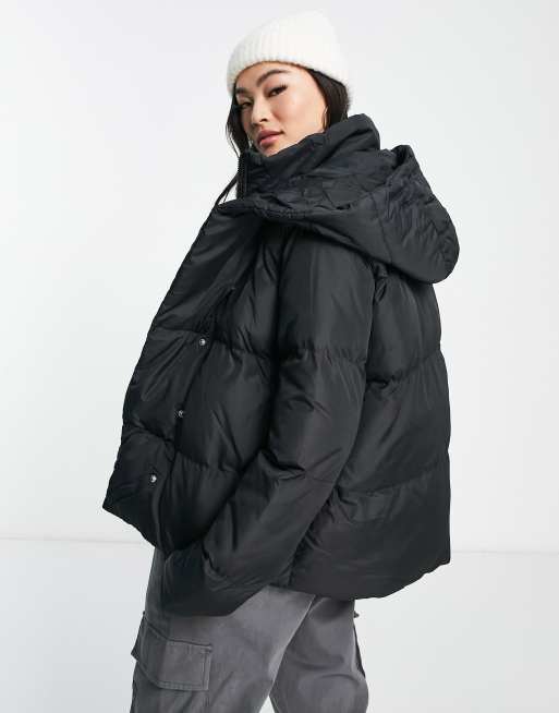 Threadbare Evri puffer jacket with funnel neck in black | ASOS