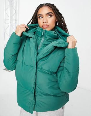 Threadbare Evri puffer jacket with funnel neck in forest green