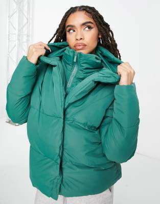Threadbare Evri Puffer Jacket With Funnel Neck In Forest Green ModeSens