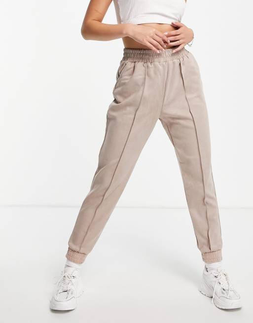 Threadbare Eyal suede joggers in taupe ASOS