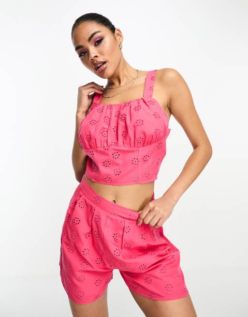 Threadbare eyelet corset crop top in pink - part of a set