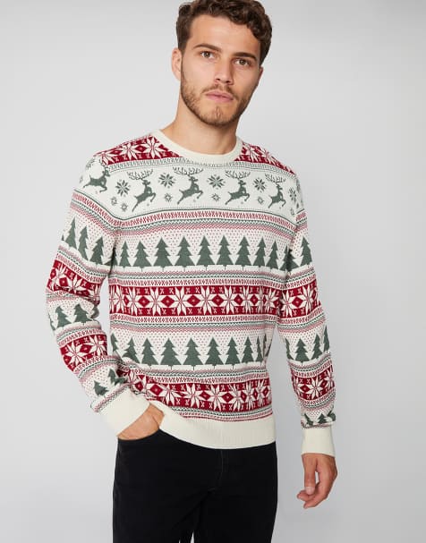 Threadbare Fairisle christmas crew neck jumper in ecru - view 1