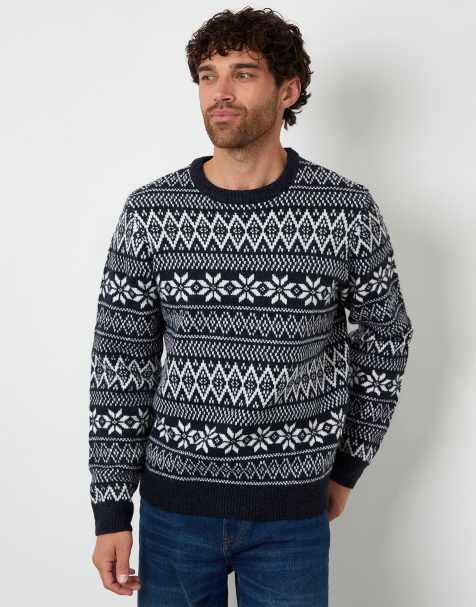 Threadbare Fairisle crew neck christmas jumper in navy - view 1