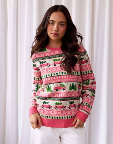 Threadbare Fairisle driving home for christmas jumper in pink - view 1