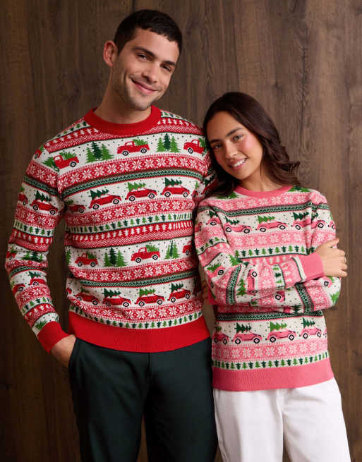 Threadbare Fairisle driving home for christmas jumper in pink, 5 of 5