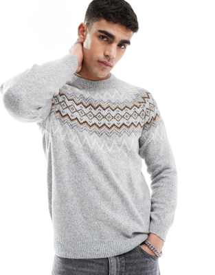 Fairisle knit sweater in gray