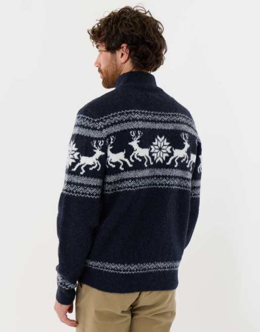 Threadbare Fairisle knitted quarter zip christmas jumper in navy, 2 of 5