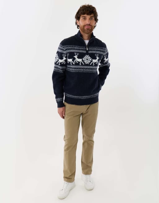 Threadbare Fairisle knitted quarter zip christmas jumper in navy, 4 of 5