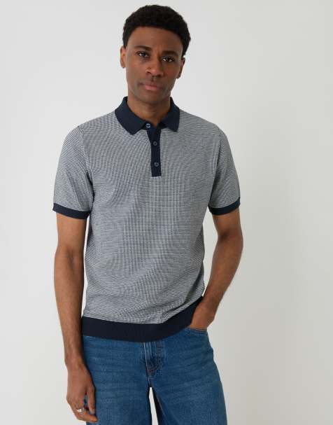 Threadbare Fairisle knitted short sleeve polo in navy - view 1