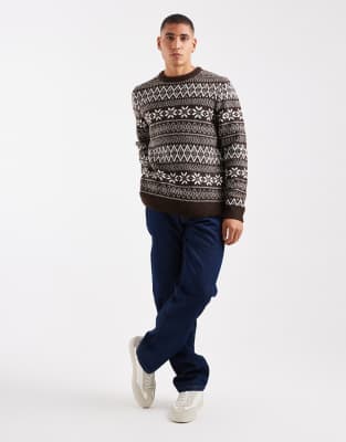 Threadbare Fairisle Print Crew Neck Sweater In Multi