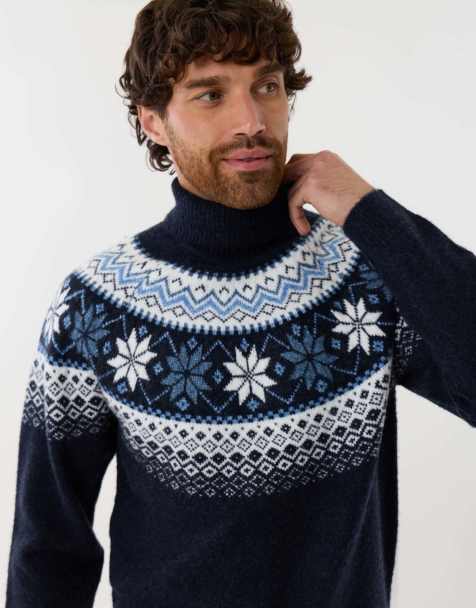 Threadbare Fairisle roll neck christmas jumper in navy - view 1