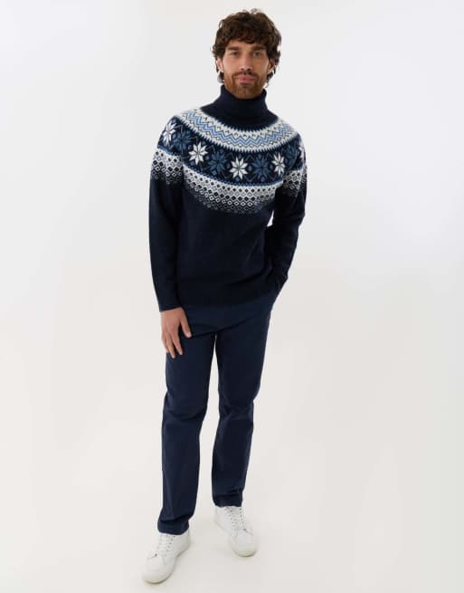 Threadbare Fairisle roll neck christmas jumper in navy, 3 of 4