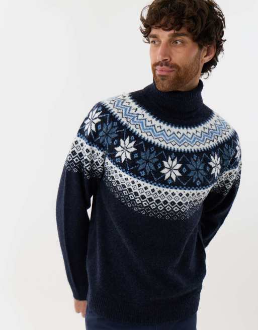 Threadbare Fairisle roll neck christmas jumper in navy, 4 of 4