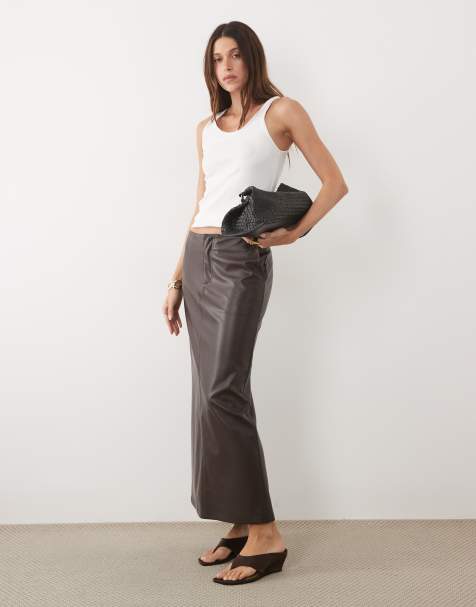Threadbare - falda maxi de cuero sintético en chocolate - view 1