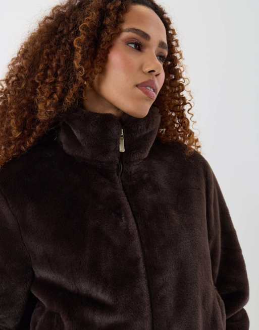 Threadbare Faux fur bomber jacket in chocolate brown, 4 of 5