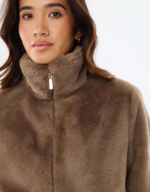 Threadbare Faux fur bomber jacket in mink brown, 2 of 5