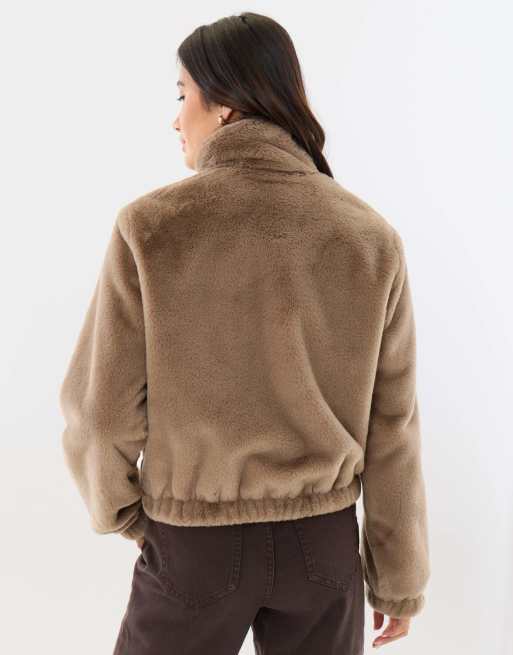 Threadbare Faux fur bomber jacket in mink brown, 3 of 5