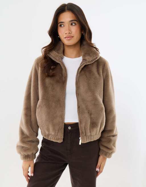 Threadbare Faux fur bomber jacket in mink brown, 4 of 5