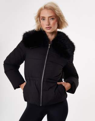 Threadbare Faux Fur Collar Puffer Jacket In Black