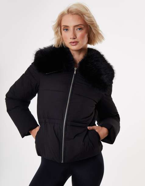 Threadbare Faux fur collar puffer jacket in black - view 1