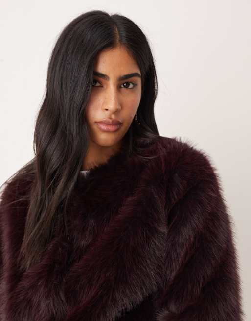Threadbare faux fur collarless jacket in fig, 3 of 4