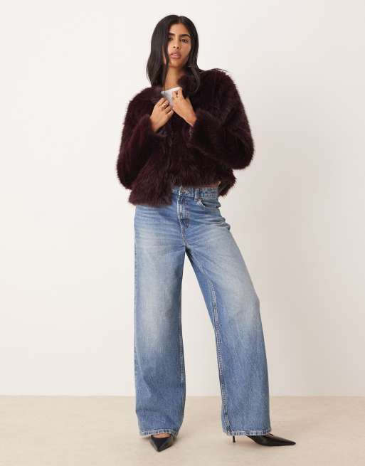 Threadbare faux fur collarless jacket in fig, 4 of 4