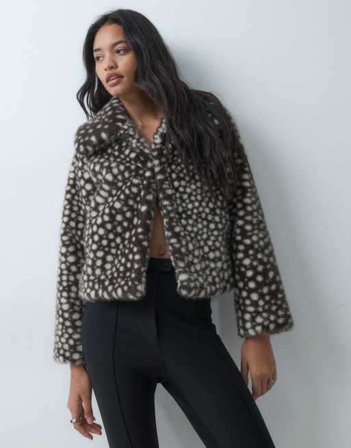 Threadbare faux fur cropped jacket in deer print, 2 of 5