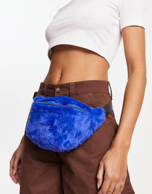 Threadbare faux fur fanny pack in blue