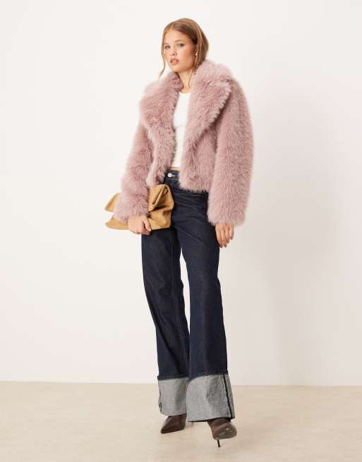 Threadbare faux fur jacket with collar in pink | ASOS