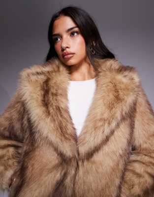 Threadbare Faux Fur Jacket With Oversized Collar In Brown