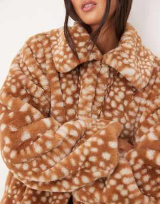 Threadbare Faux Fur Jacket With Oversized Collar In Brown