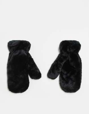 Threadbare Faux Fur Mittens In Black