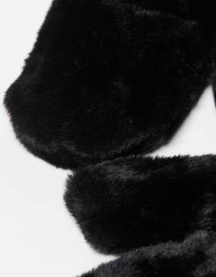 Threadbare Faux Fur Mittens In Black