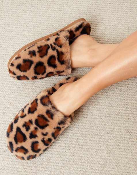 Threadbare Faux fur mule slippers in brown - view 1