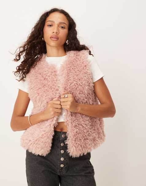 Threadbare faux fur shearling gilet in pink - view 1