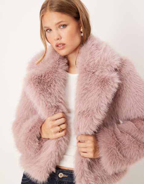 Threadbare faux fur shearling jacket with collar in pink - view 1