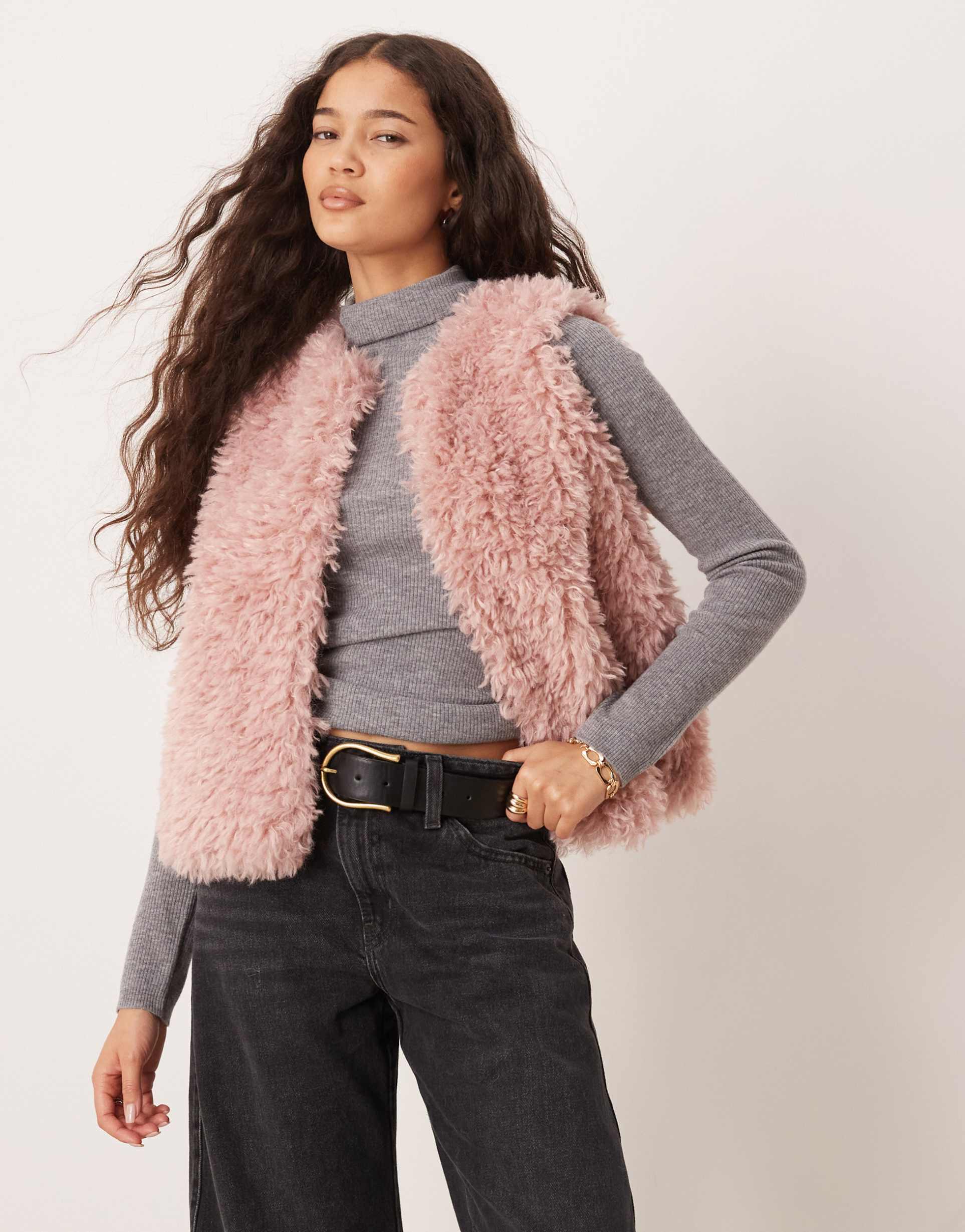 threadbare faux fur shearling vest in pink