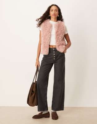 Threadbare Faux Fur Shearling Vest In Pink