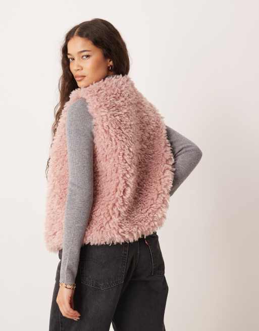 Threadbare faux fur shearling vest in pink, 3 of 4