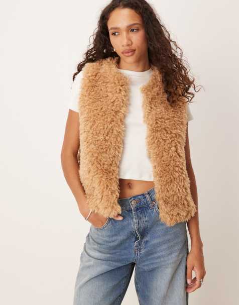 Threadbare faux fur shearling vest in tan - view 1