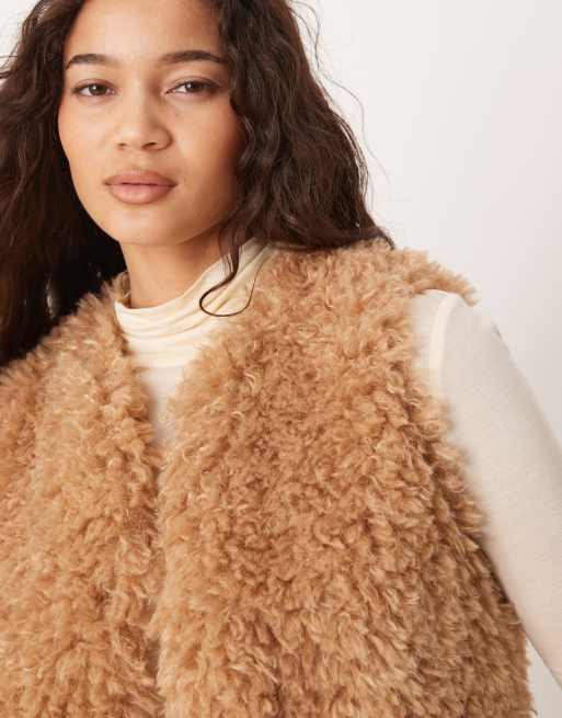 Threadbare faux fur shearling vest in tan, 3 of 4