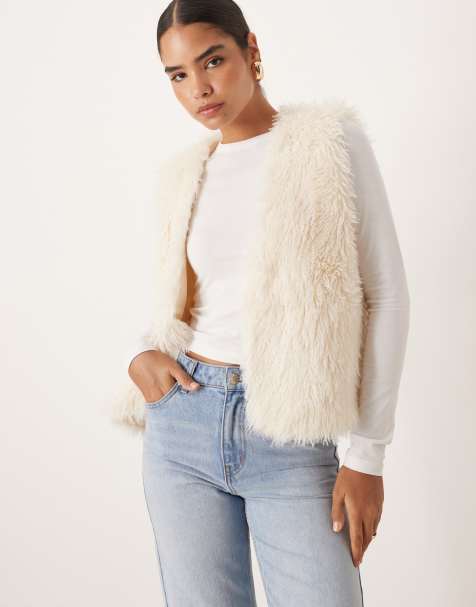 Threadbare faux-fur vest in ecru - view 1