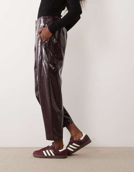 Threadbare faux leather barrel leg pants in plum , 2 of 5