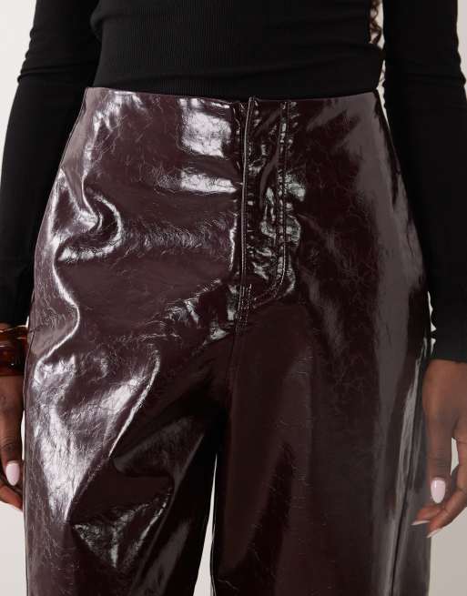 Threadbare faux leather barrel leg pants in plum , 5 of 5