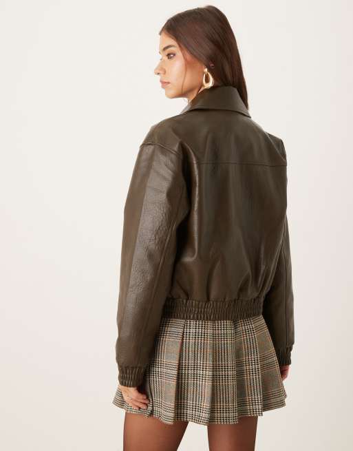 Threadbare faux leather bomber jacket in chocolate brown | ASOS