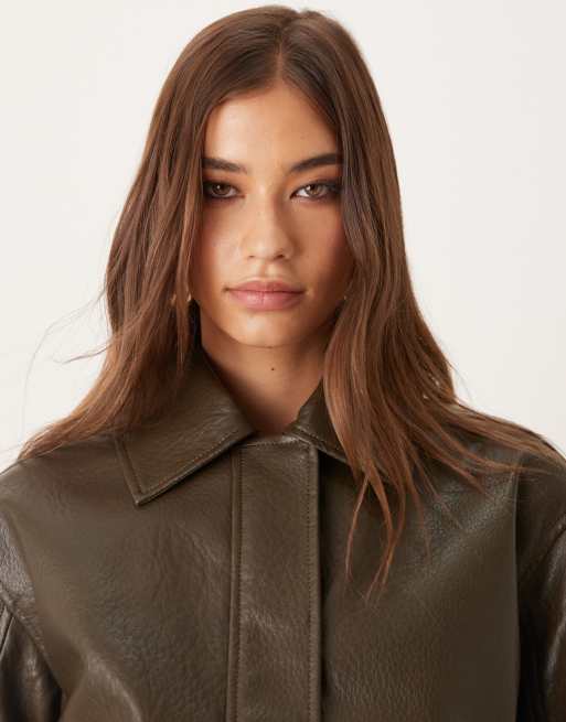 Threadbare faux leather bomber jacket in chocolate brown | ASOS