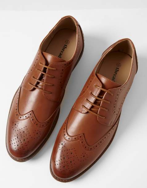 Threadbare Faux leather brogues in tan - view 1