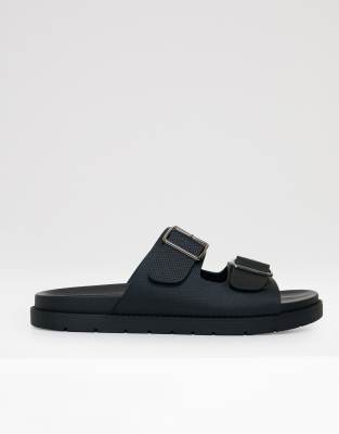  Faux leather buckle strap sandals 