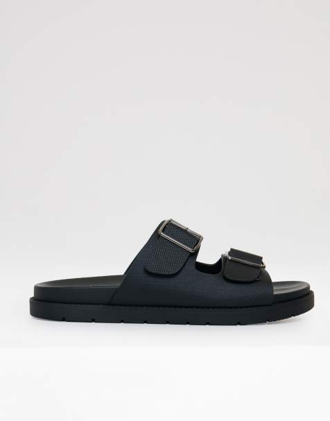 Threadbare Faux leather buckle strap sandals in black - view 1